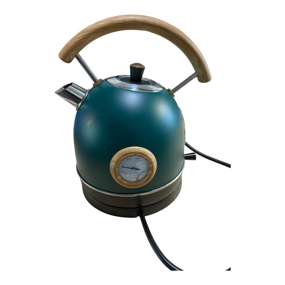 Vintage Thermal Tea Pot With Wooden Handle And Temperature Gauge. Nice Green.
